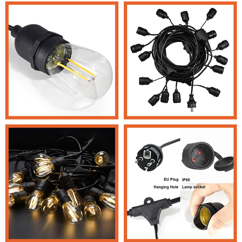 China Wholesale Black String Lights Manufacturers -
 EU Stardard E27 lampholder CE string lights festoon lighting for backyard, porch, balcony, deck, patio, pergola, gazebo, garden, home, office, d...